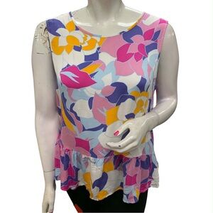 Tribal Floral Sleeveless Blouse - Pink, Purple, Yellow Size Xl